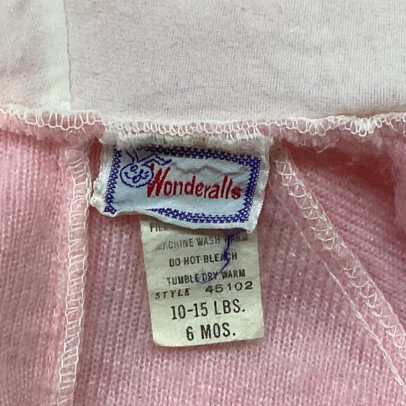 Vintage 80's Wonderalls Pink Fleece Footed Baby Romper - Size 6 mo / 10-15 Lbs - Picture 4 of 8